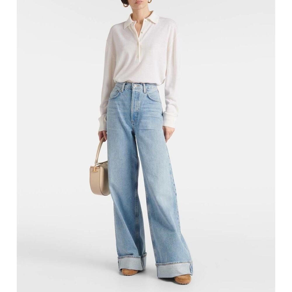 AGOLDE Dame Wide‎ Leg Jeans Sz 32 Showdown Light Wash High Rise Cotton